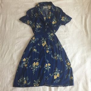 Vintage navy floral button up dress